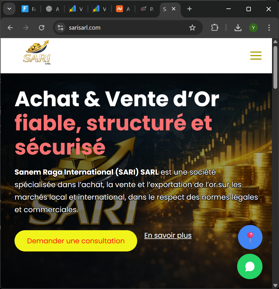 SARISARL – Site corporate d'achat et exportation d'or